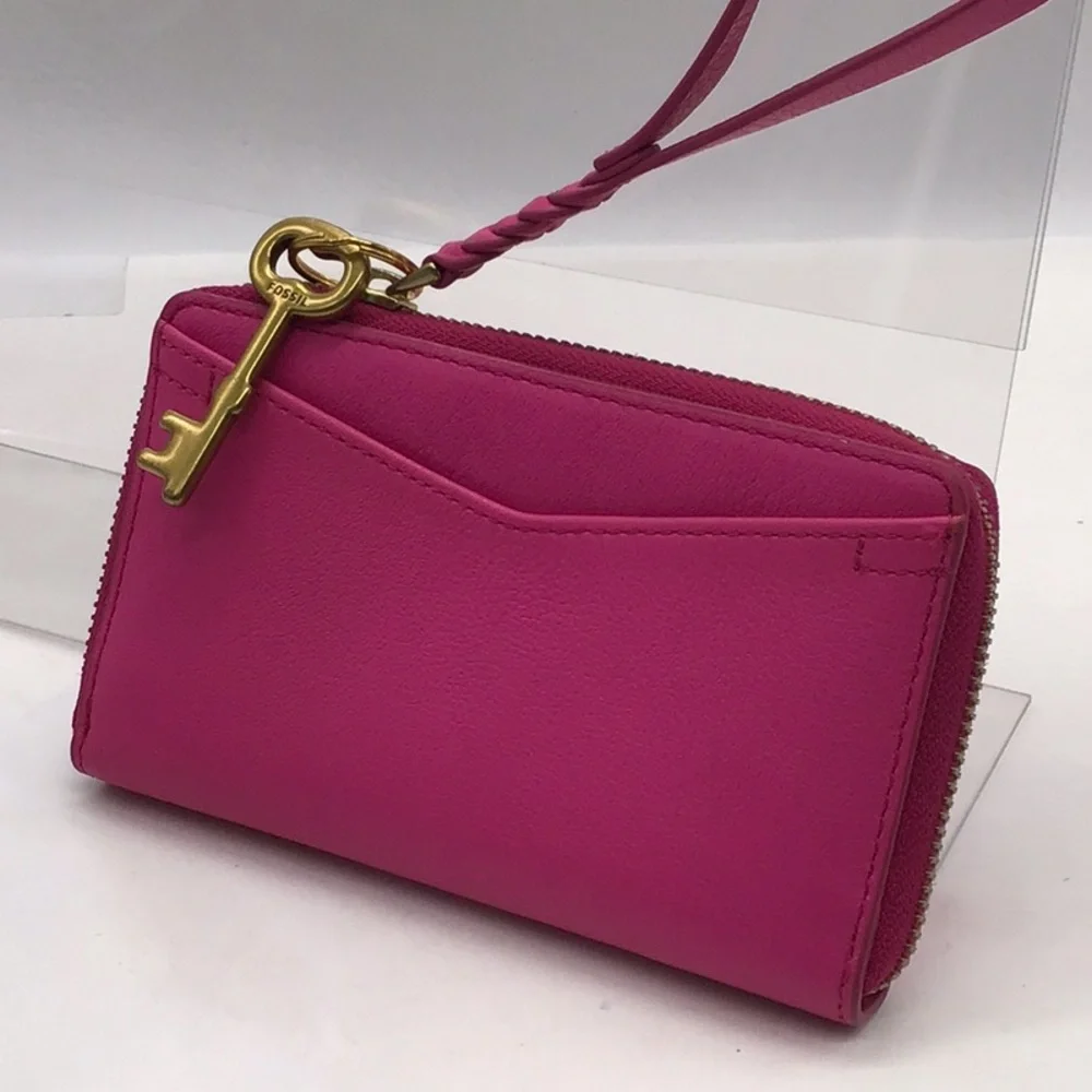 Fossil Emma RFID Hot Pink Leather Wristlet - Picture 5 of 7